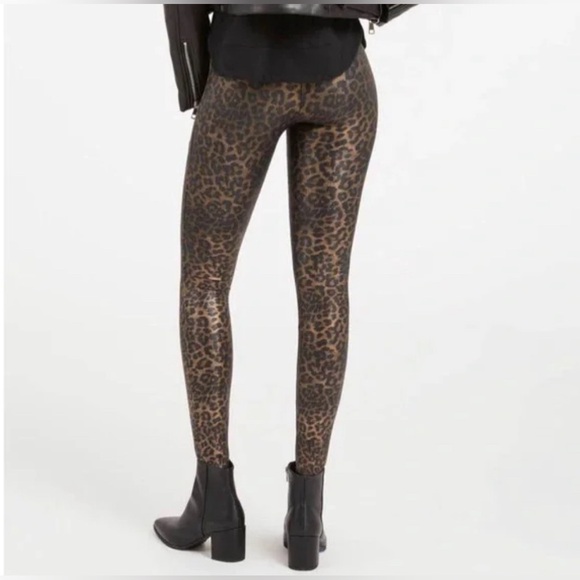Spanx Faux Leather Metallic Leopard Print Leggings - Picture 2 of 5